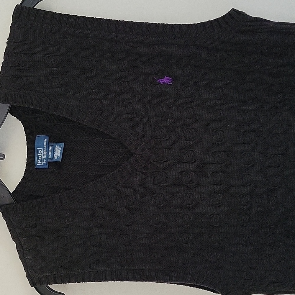 Ralph Lauren V-Neck Black Cotton Sweater Vest Sz 18-20